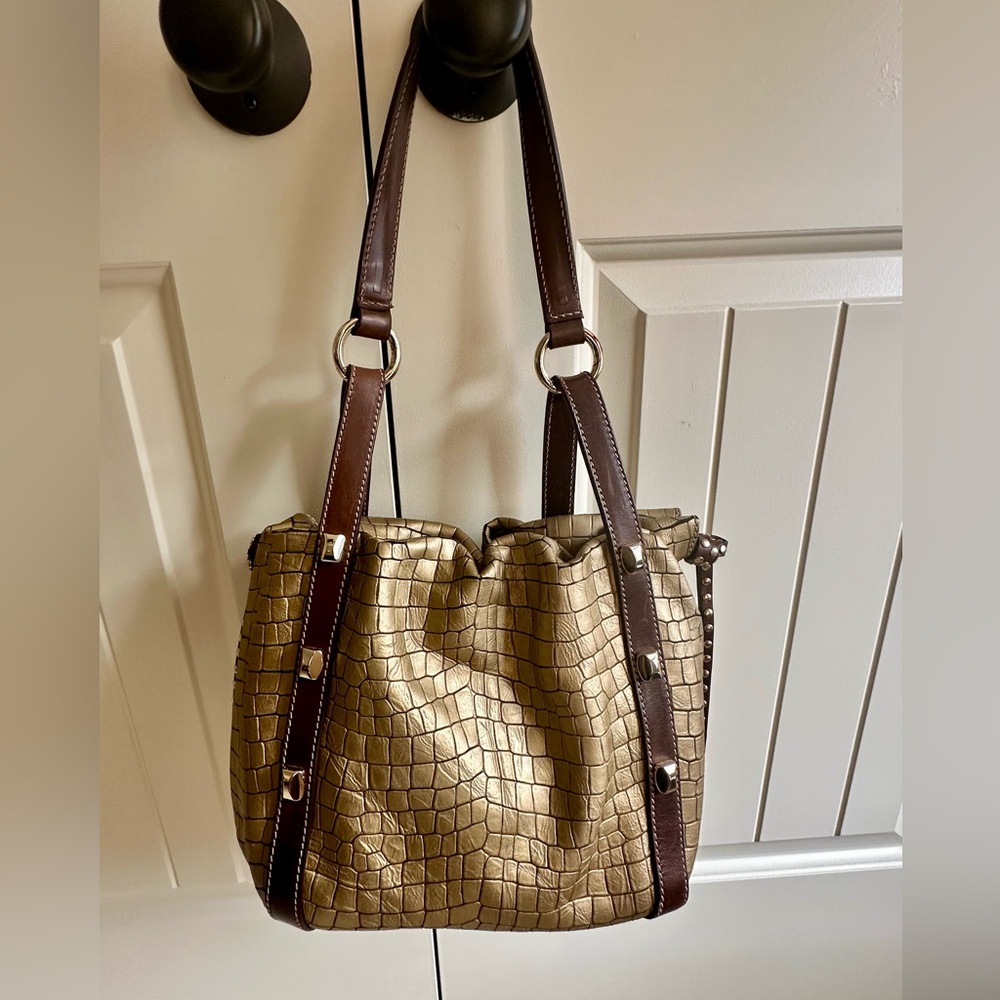 Francesco Biasia Metallic Gold & Brown Shoulder Bag